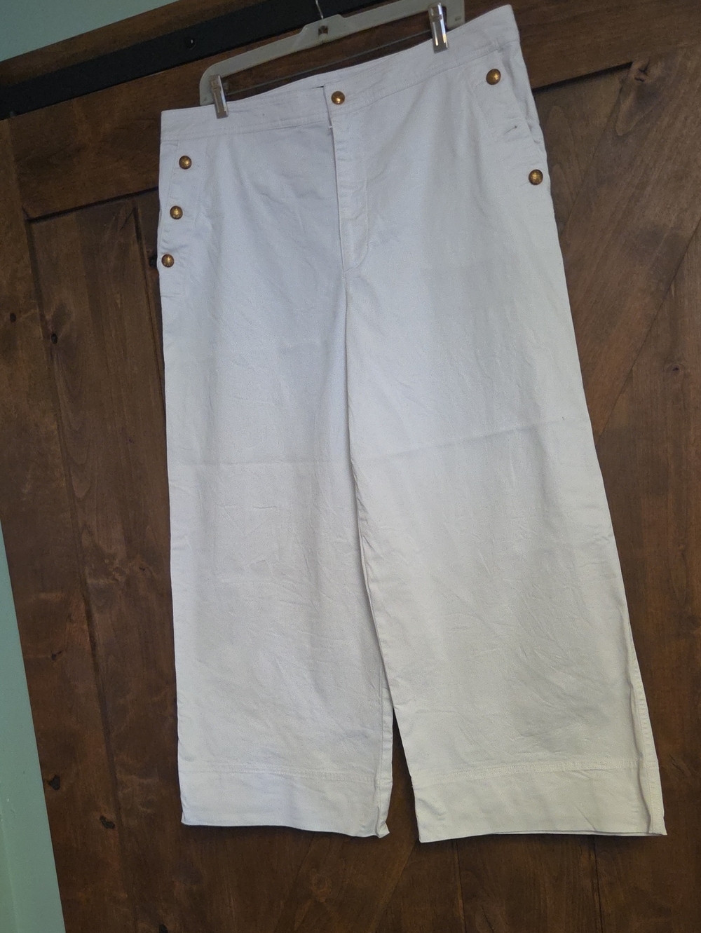 White Womens Sailor-Style Button Detail Pants